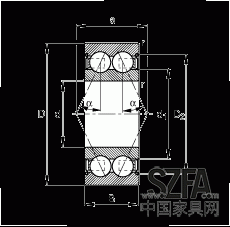 角接觸球軸承 30/8-B-2Z-TVH, 雙列，雙側(cè)間隙密封，接觸角 α = 25°